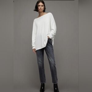AllSaints Rita Oversized Off the Shoulder Tee Chalk White Women's Size Small